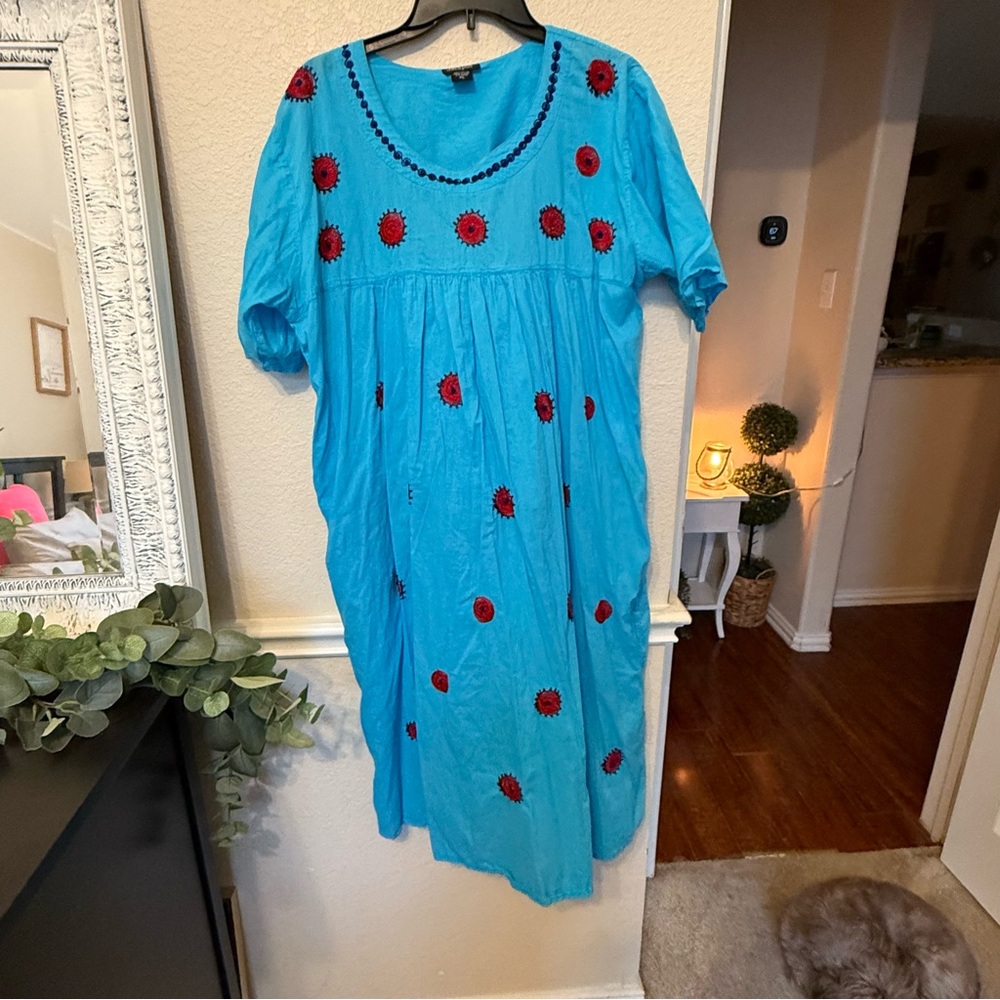 Blue Embroidered Women's Dress vintage Xl Jackpot